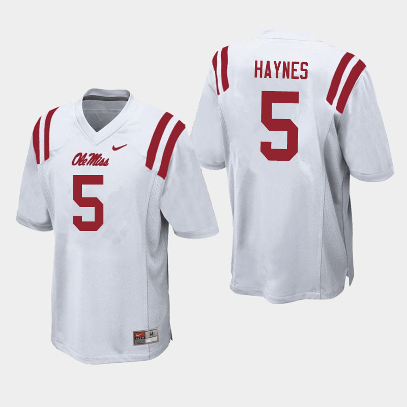 Men #5 Jon Haynes Ole Miss Rebels College Football Jerseys Sale-White - Click Image to Close